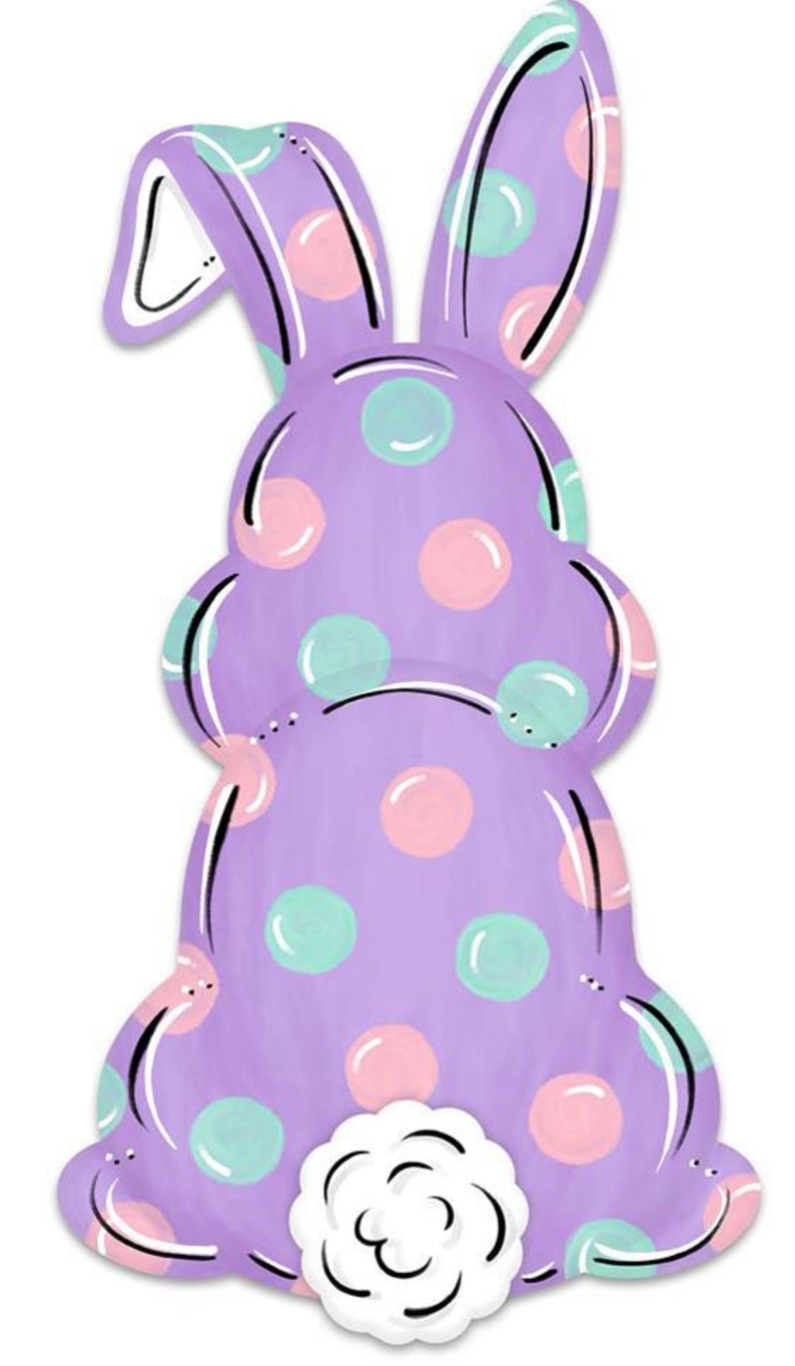 15”x7.9” Lavender Polka Dot Metal Easter Bunny Bottom Wreath Sign