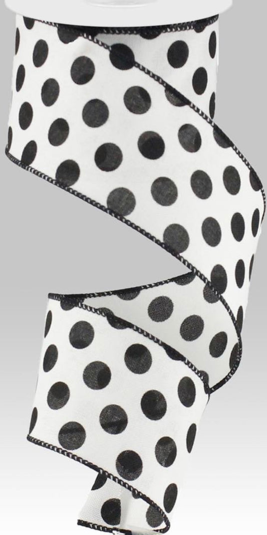 10 Yards - 2.5” Black and White Polka Dot Ribbon