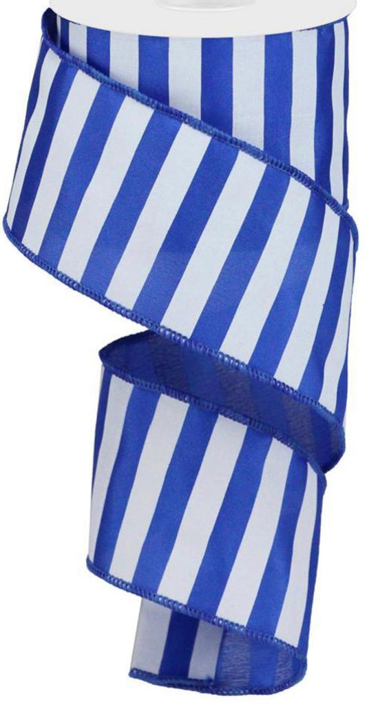 10 Yards - 2.5” Wired Royal Blue and White Stripe Ribbon