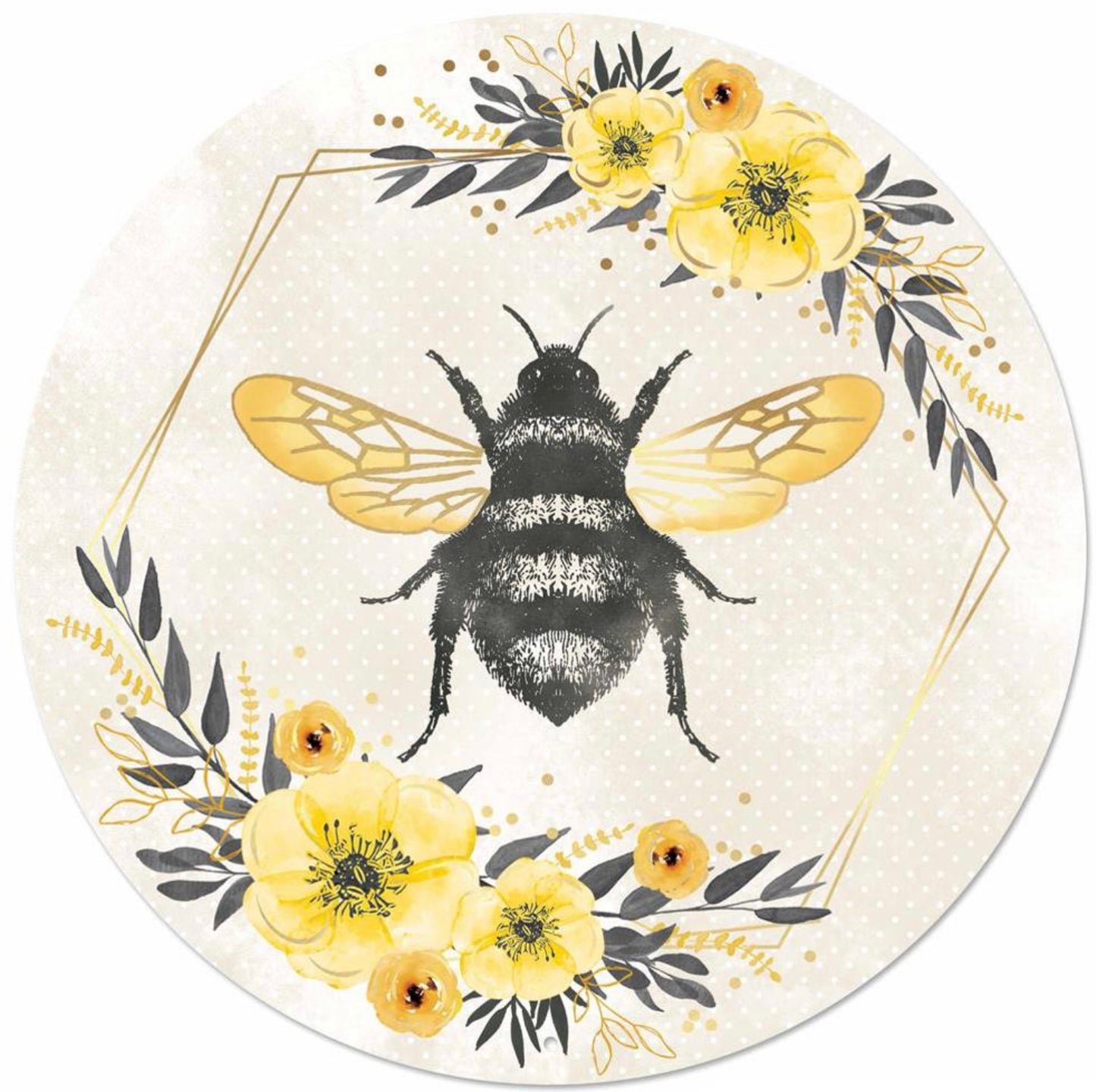 12” Round Metal Bumblebee Wreath Sign