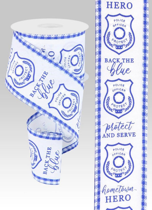 10 Yards - 2.5” Wired Blue and White Police Ribbon