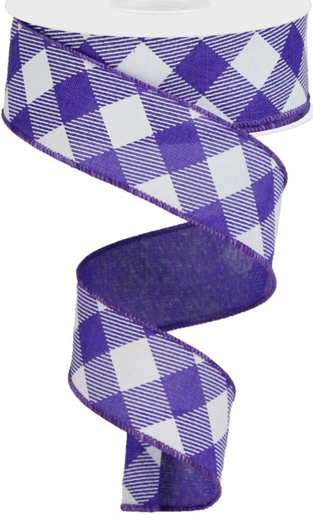 10 Yards - 1.5” Purple and White Cross Check Ribbon