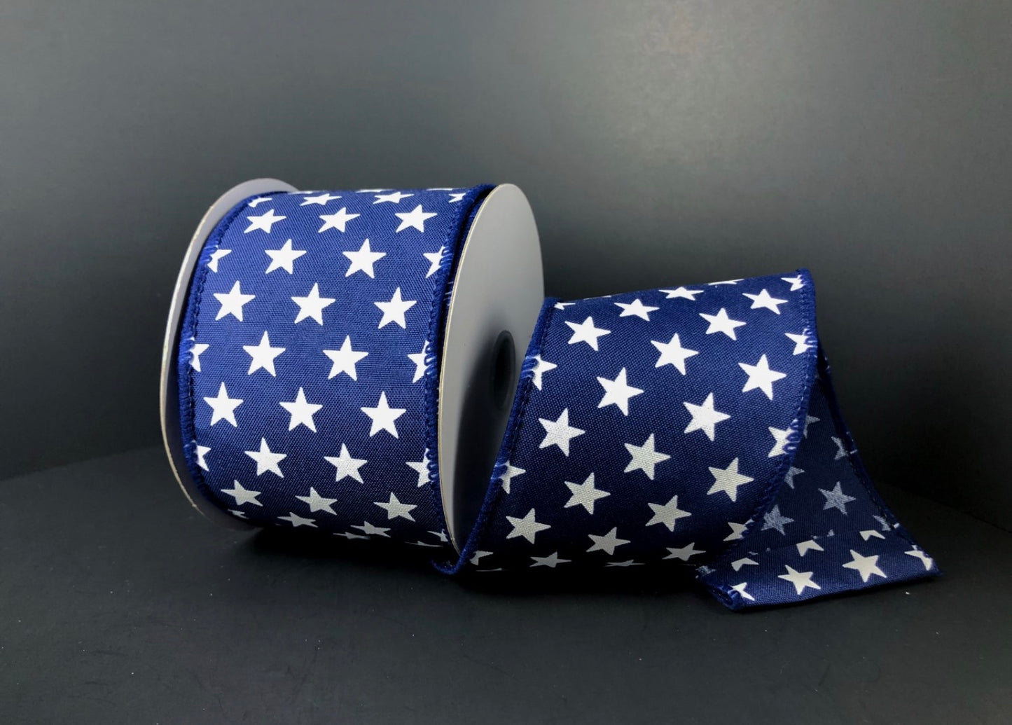 10 Yards - 2.5” Wired Navy Blue with White Stars Patriotic Ribbon