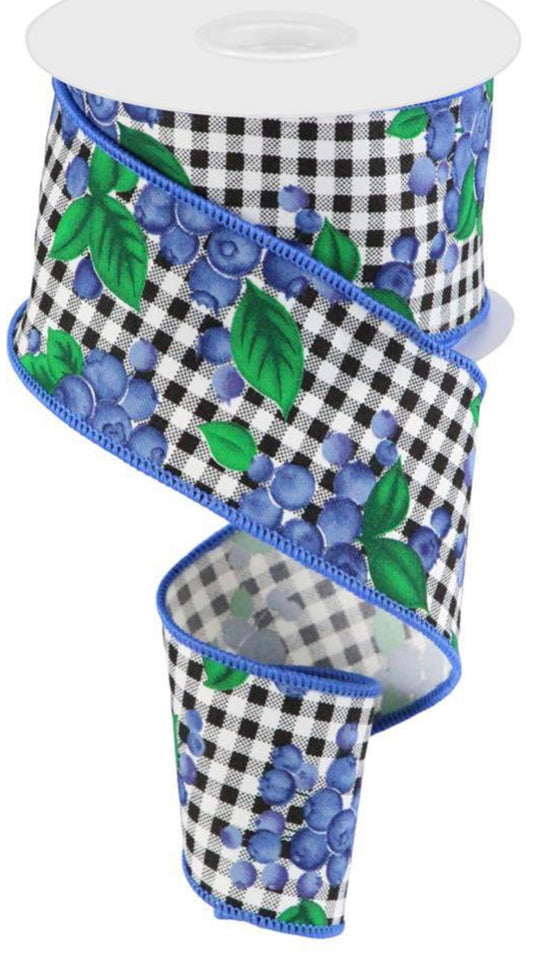 10 Yards - 2.5” Wired Gingham Check Blueberry Ribbon