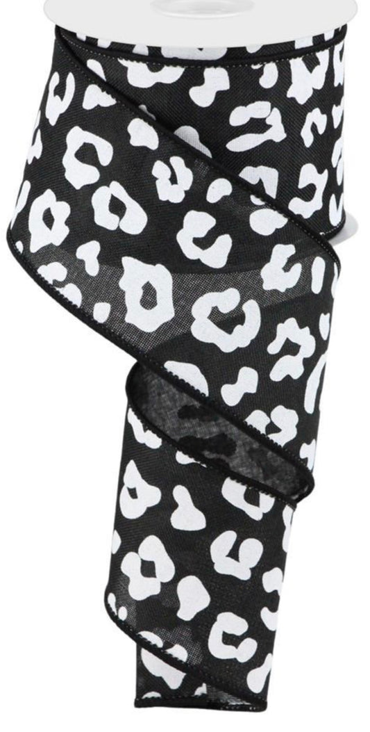 10 Yards - 2.5” Wired Black and White Cheetah Ribbon