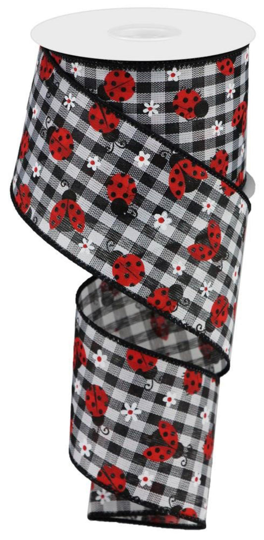 10 Yards - 2.5” Mini Ladybug Check Ribbon