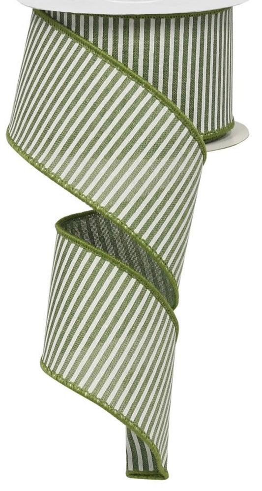 10 Yards - 2.5” Wired Clover Green and White Stripe Ribbon