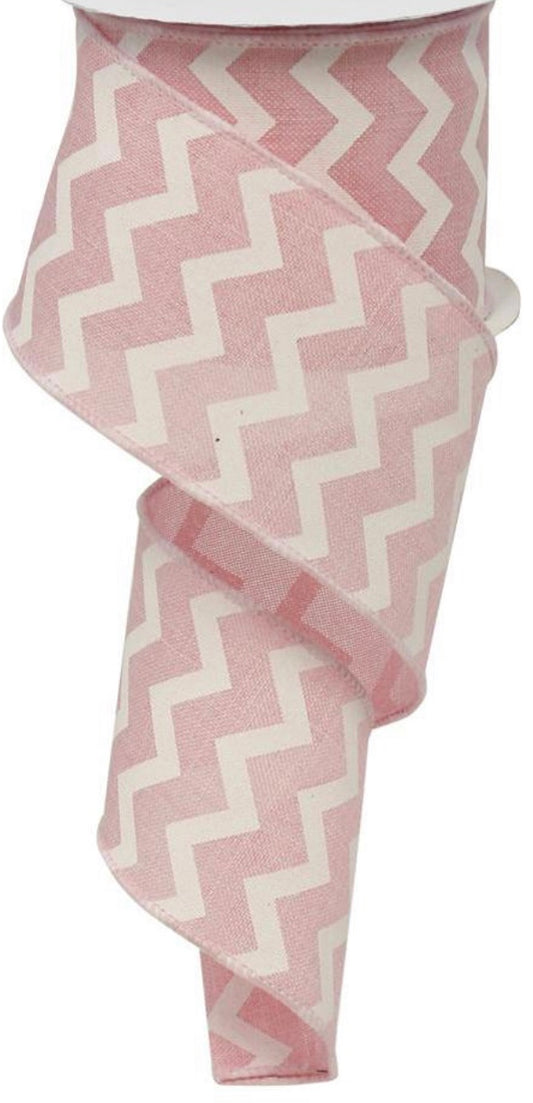 10 Yards - 2.5” Wired Pink and White Chevron Ribbon