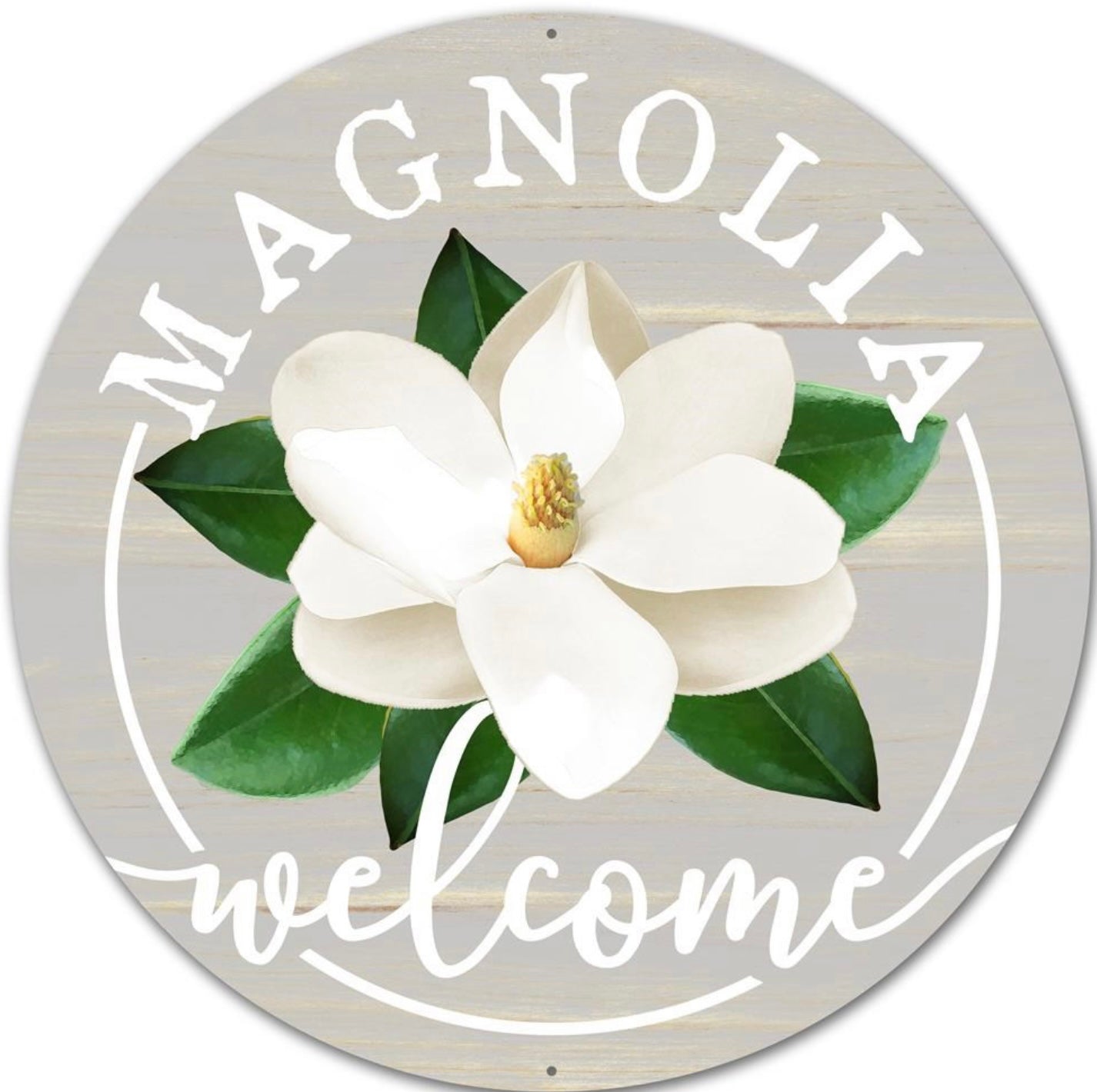 12” Round Metal Magnolia Welcome Wreath Sign