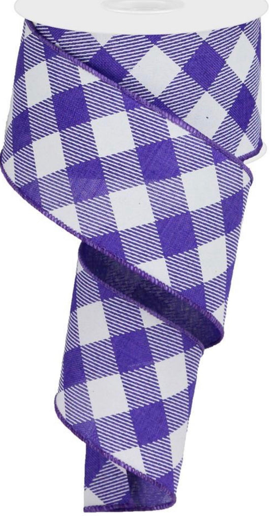 10 Yards - 2.5” Wired Purple and White Cross Check Ribbon