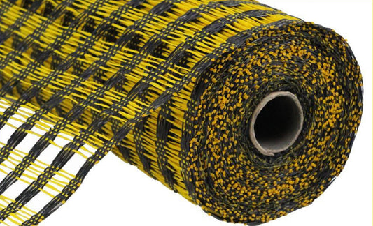 10”x10yd Black and Yellow Wide Check Poly Burlap Mesh