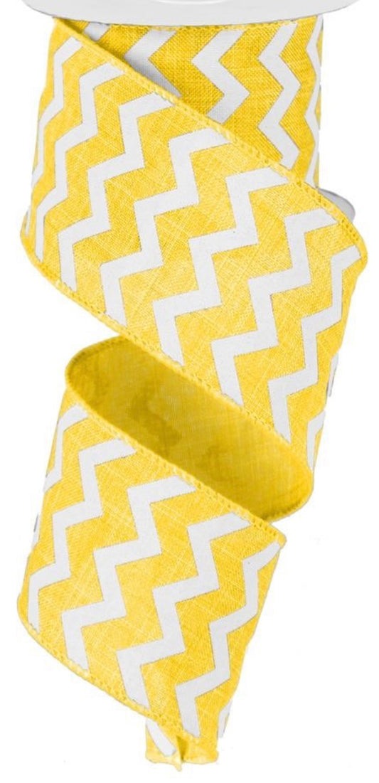 10 Yards - 2.5” Wired Yellow and White Chevron Ribbon