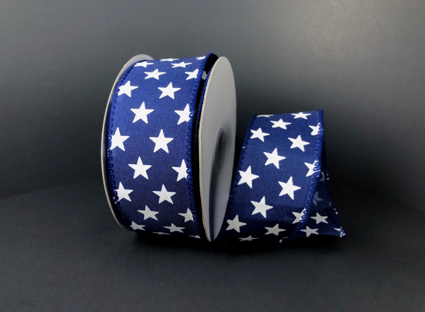 10 Yards - 1.5” Wired Navy Blue Background with White Stars Patriotic Ribbon