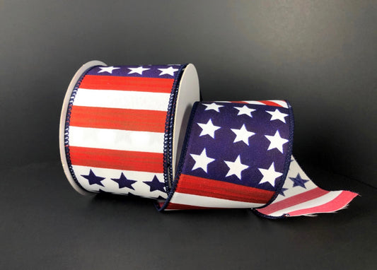 10 Yards - 2.5” Wired Patriotic Stars and Stripes Ribbon