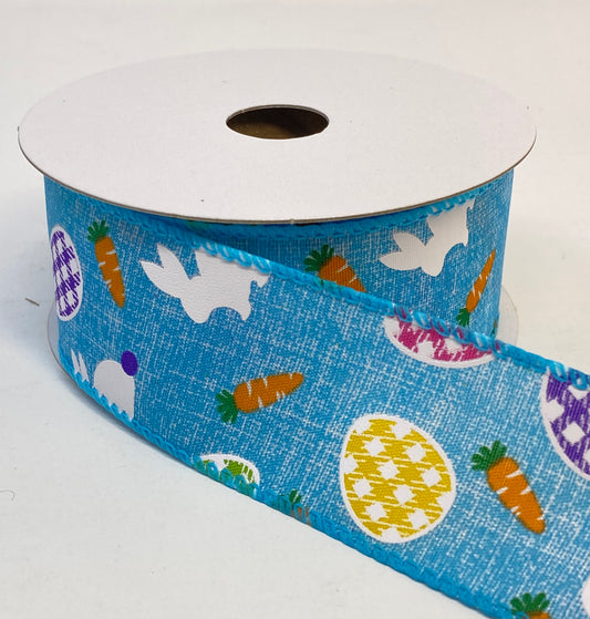 10 yards - 1.5” Wired Easter Bunny with Eggs Ribbon