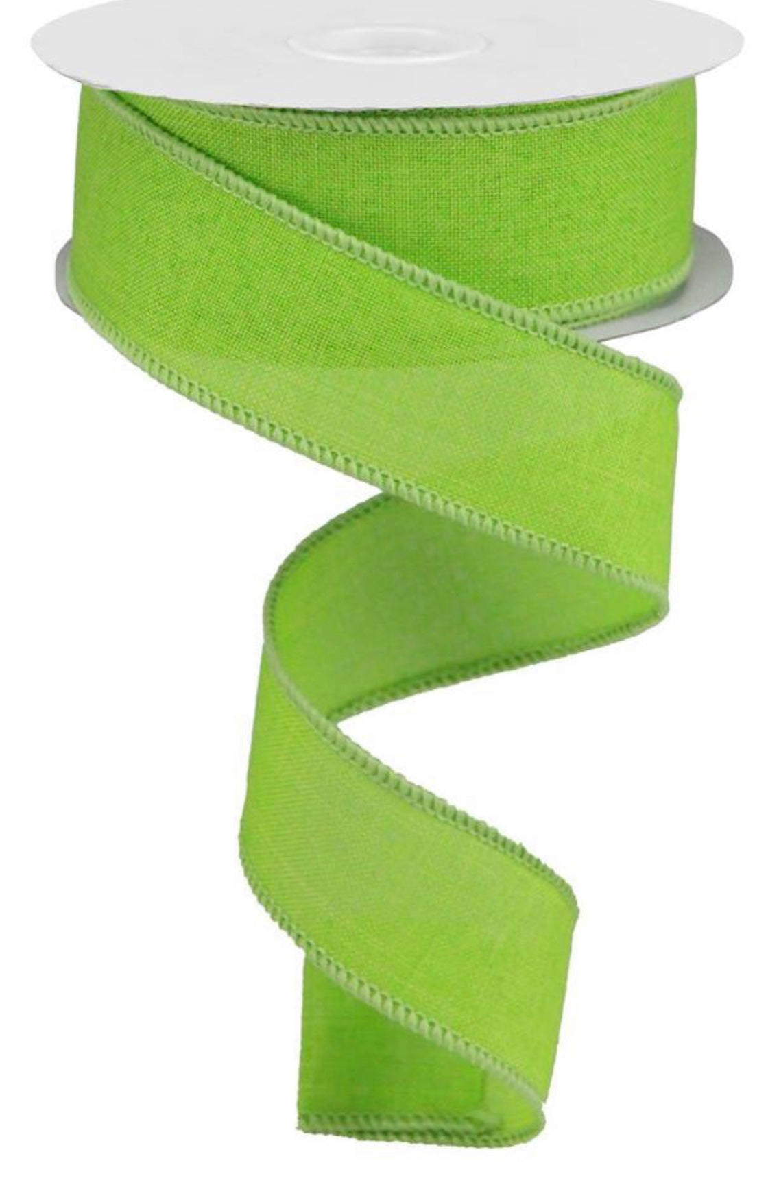 10 Yards - 1.5” Wired Lime Green Linen Ribbon