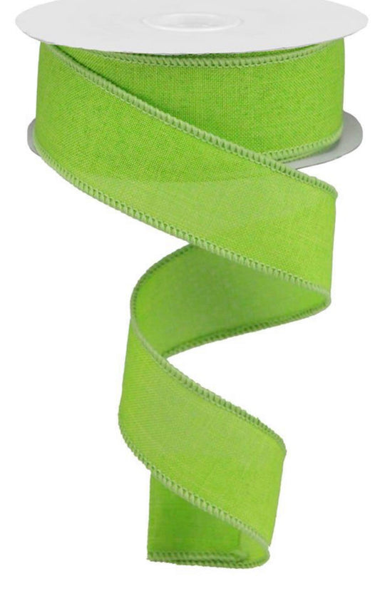 10 Yards - 1.5” Wired Lime Green Linen Ribbon