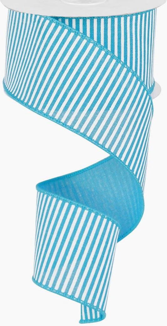 10 Yards - 2.5” Wired Blue and White Stripe Ribbon