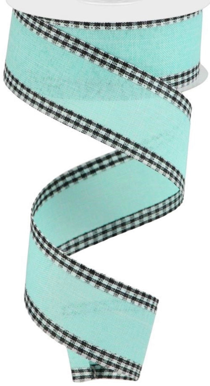 10 Yards - 1.5” Wired Blue with White Check Edge Ribbon