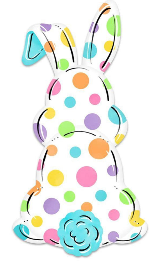 15”x7.9” Colorful Polka Dot Metal Easter Bunny Bottom Wreath Sign