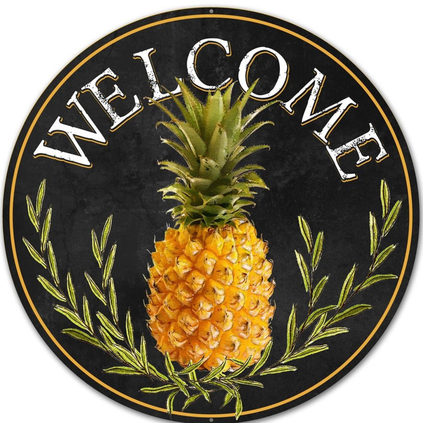 12” Round Metal Welcome Pineapple Wreath Sign