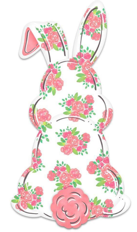 15”x7.9” Floral Metal Bunny Bottom Wreath Sign