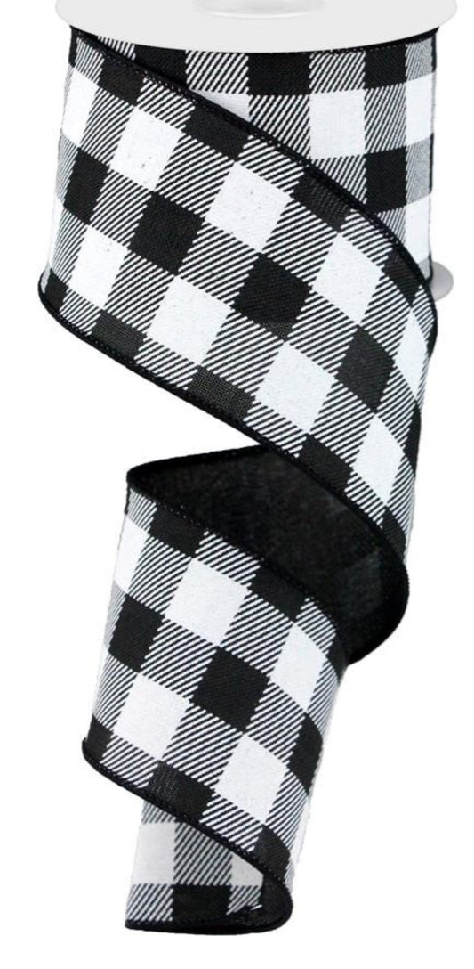 10 Yards - 2.5” Wired Black and White Check Ribbon