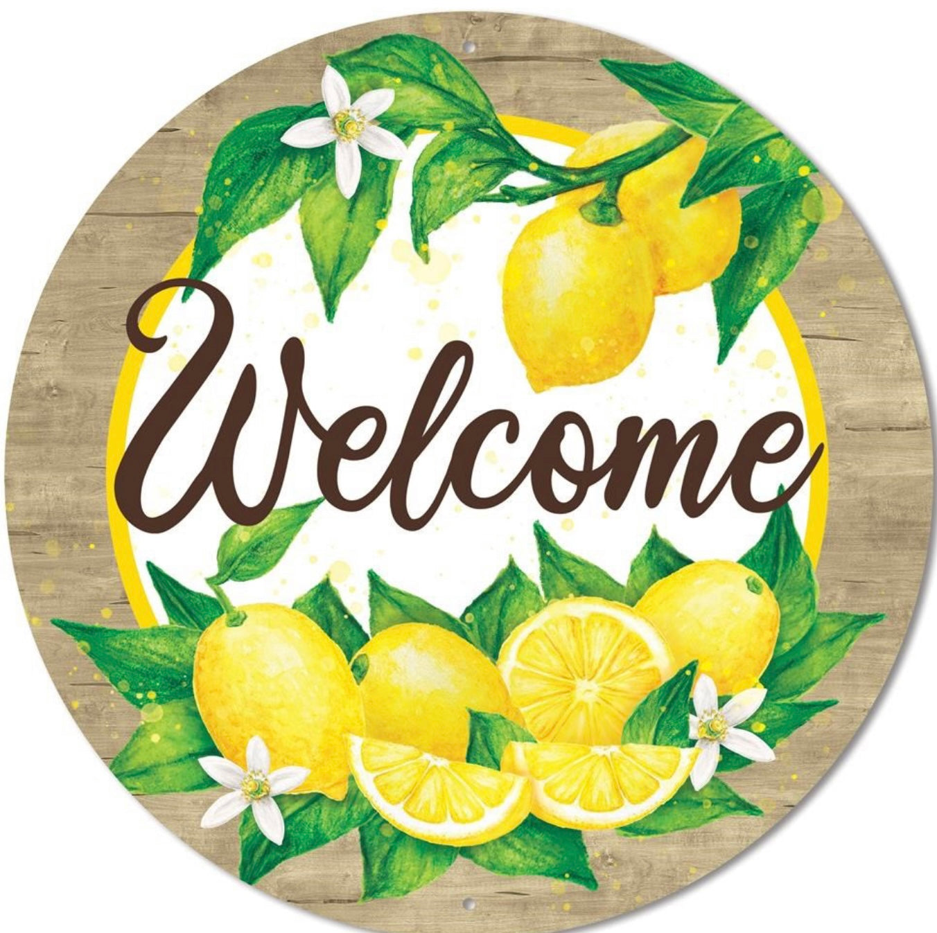 12” Round Metal Welcome Lemon Wreath Sign