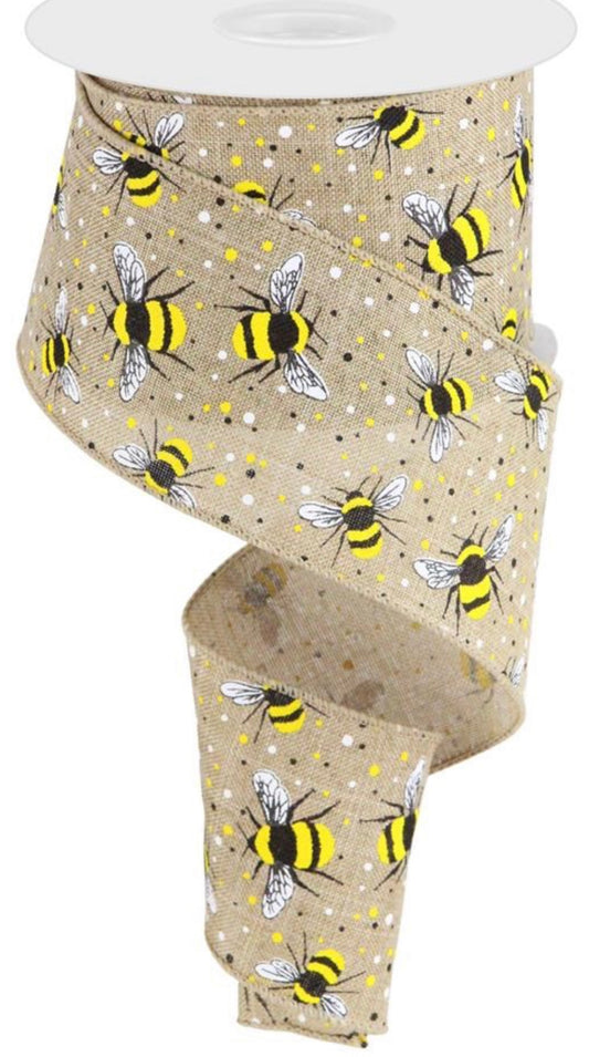 10 Yards - 2.5” Wired Bumblebee Ribbon with Polka Dots