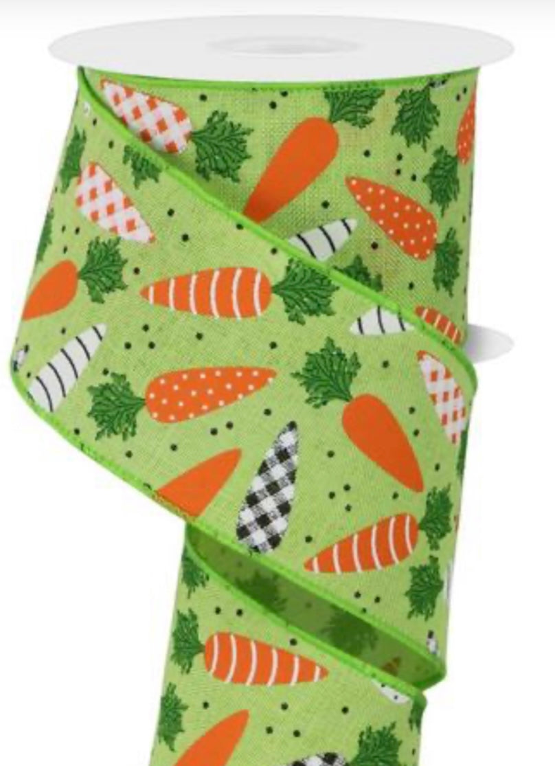 10 Yard - 2.5” Wired Patterned Carrots Ribbon