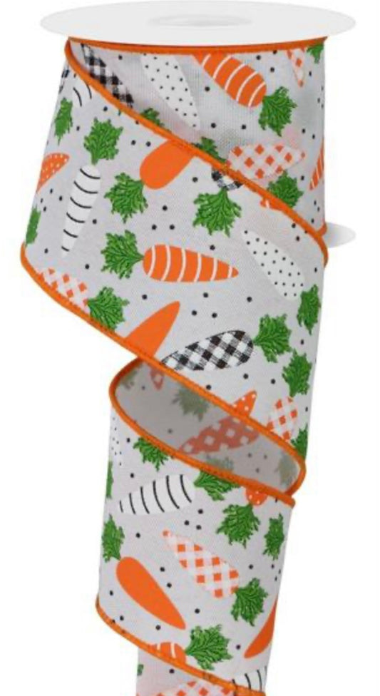 10 Yards - 2.5” Wired Patterned Carrots Ribbon