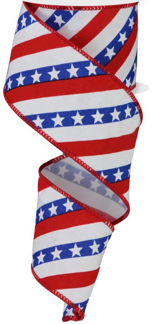 10 Yards - 2.5” Wired Stars and Stripes Patriotic Ribbon