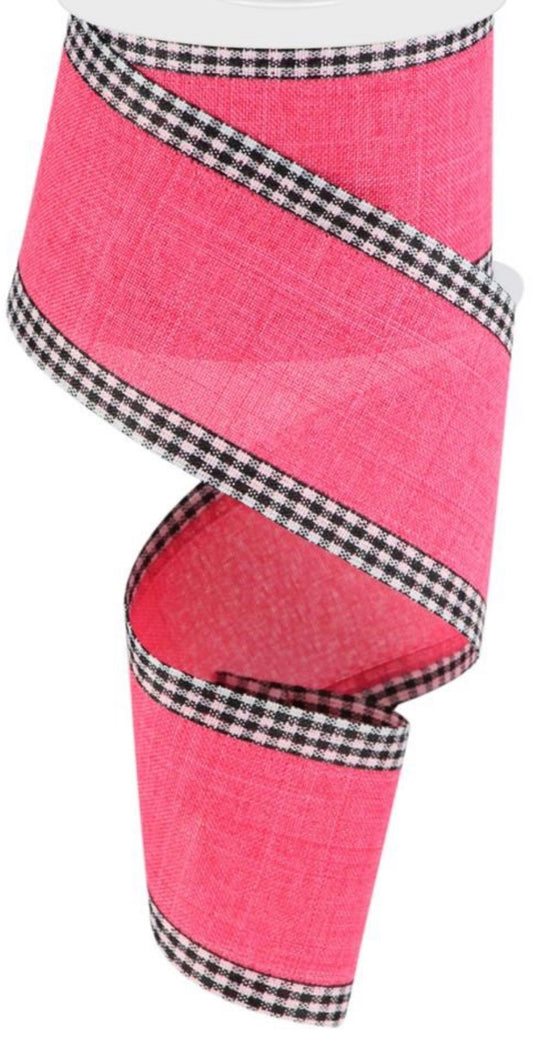 10 Yards - 2.5” Wired Fuschia with Gingham Edge Ribbon