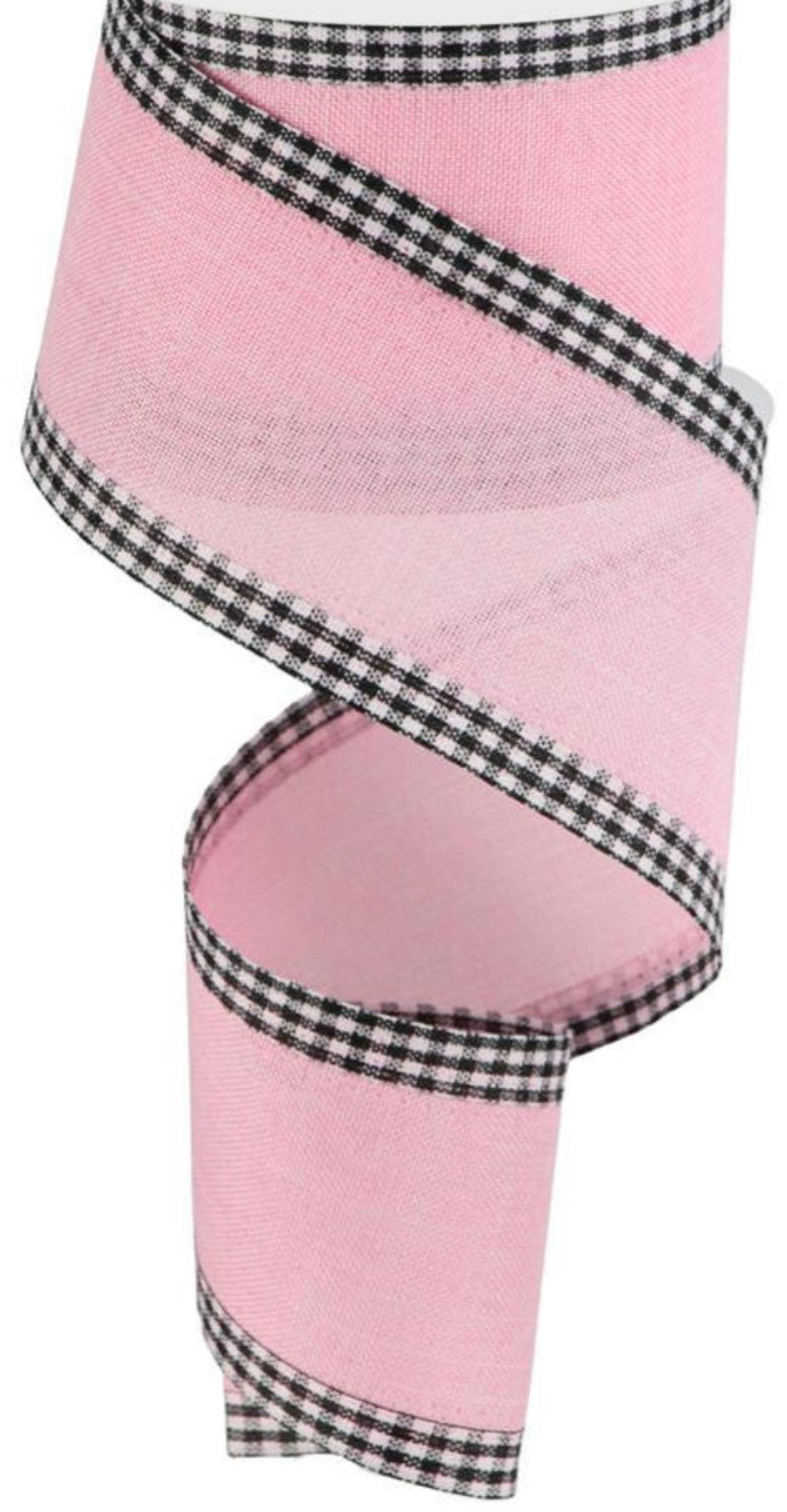 10 Yards - 2.5” Wired Pink Ribbon with Black and White Check Edge