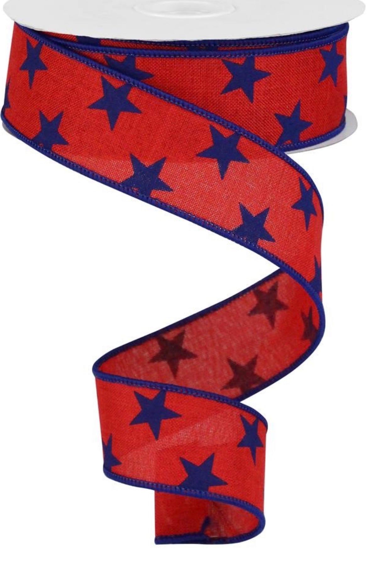 10 Yards - 1.5” Wired Red with Blue Stars Patriotic Ribbon