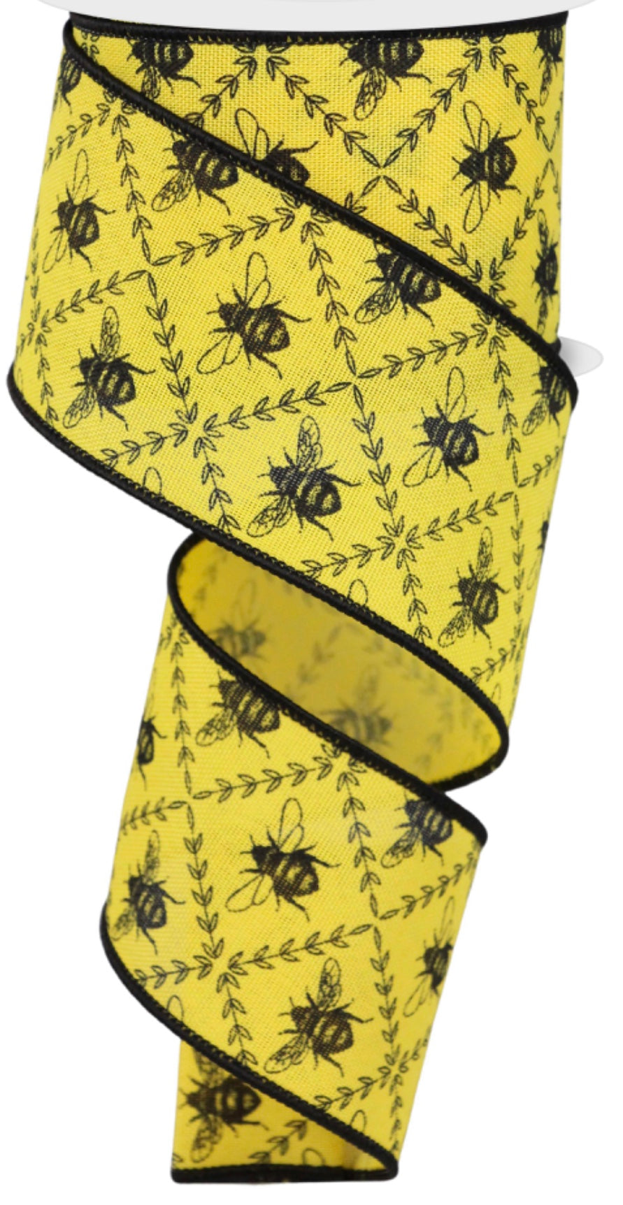 10 Yards - 2.5” Wired Vintage Inspired Yellow and Black Honeybee Ribbon