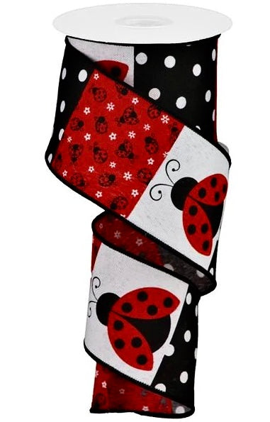 10 Yards - 2.5” Ladybug Block Ribbon