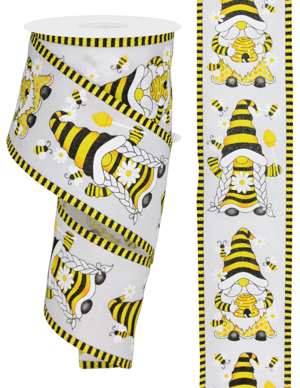 10 Yards - 2.5” Bee Gnome Ribbon with Stripe Edge