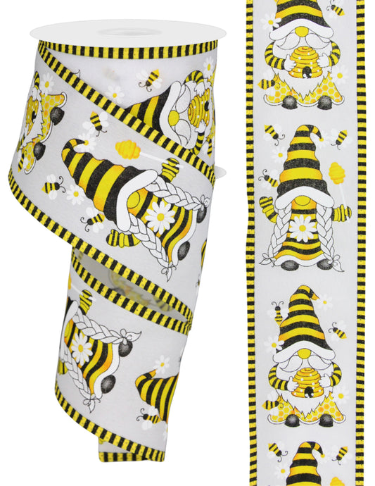 10 Yards - 2.5” Bee Gnome Ribbon with Stripe Edge