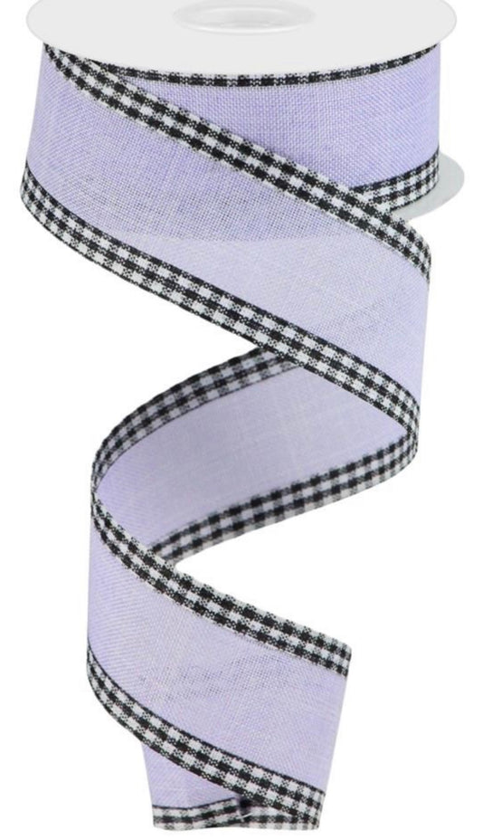 10 Yards - 1.5” Wired Lavender Ribbon with Black and White Check Edge