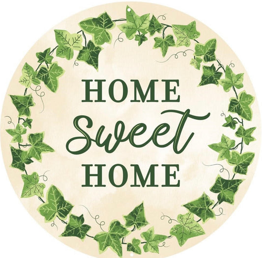 12” Round Metal Home Sweet Home Ivy Wreath Sign