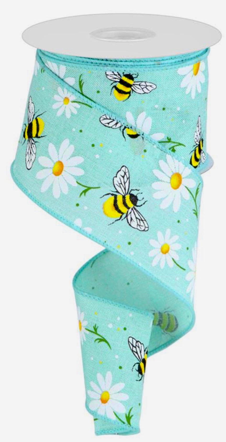 10 Yard - 2.5” Mint Bee Flower Ribbon