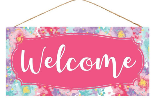 12.5”x6” Spring Floral Welcome Wreath Sign