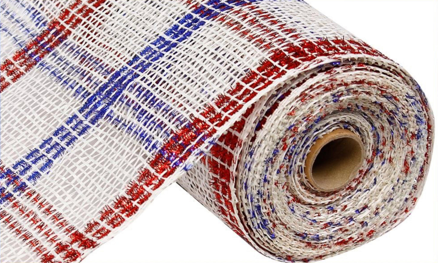 10”x10yd Patriotic Tinsel Poly Burlap Mesh