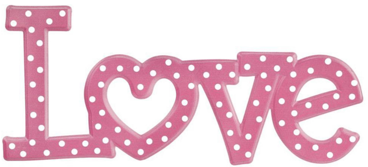 13.5”x6” Metal Embossed Pink and White Polka Dots Love Wreath Sign