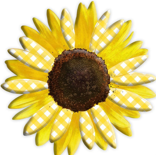 12” Metal Embossed Yellow Check Sunflower Wreath Sign