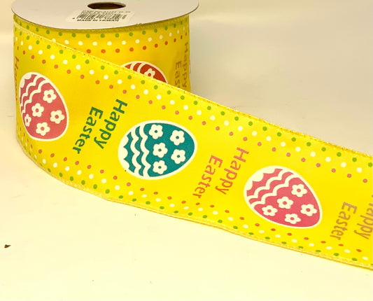 10 Yards - 2.5” Wired Happy Easter Ribbon