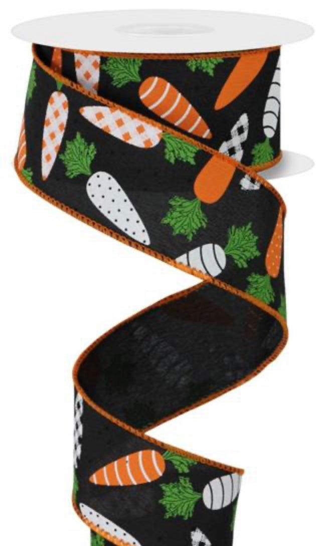 10 Yards - 1.5” Wired Patterned Carrots Ribbon