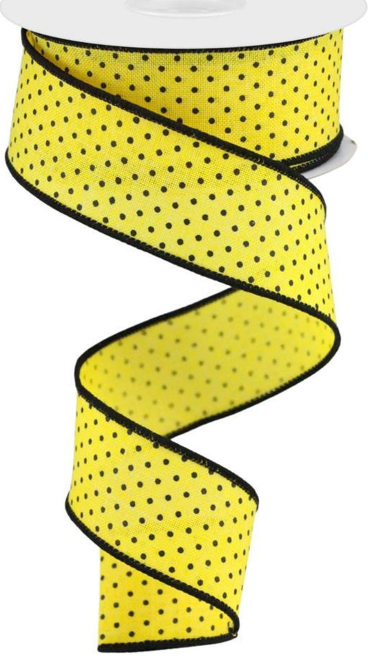 10 Yards - 1.5” Yellow and Black Swiss Dot Ribbon