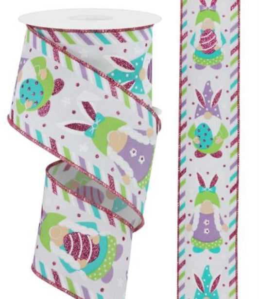 10 Yards - 2.5” Wired Easter Gnomes Ribbon